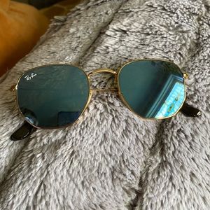 Ray-Ban hexagonal mirrored blue and gold sunglasses